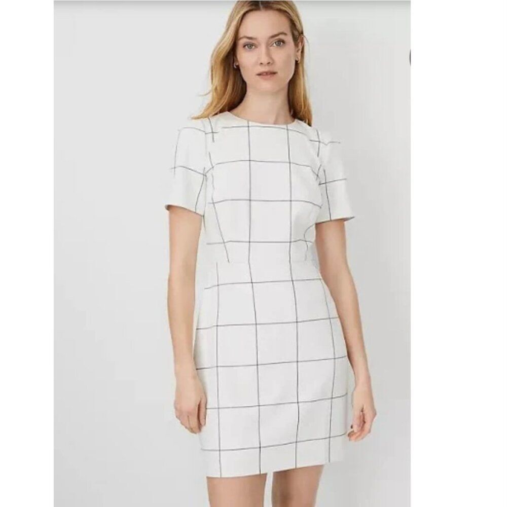 Ann Taylor Windowpane Sheath‎ Dress - Size 16 Petite | NWT